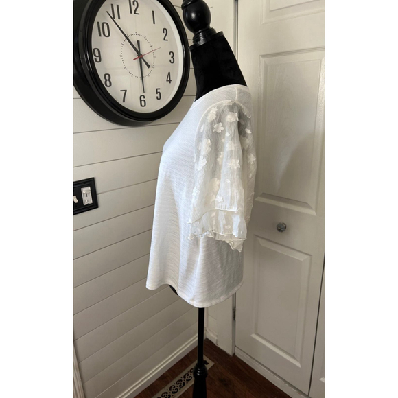 New Anthropologie Lace Ruffled Sleeve T-Shirt S - Picture 3 of 8